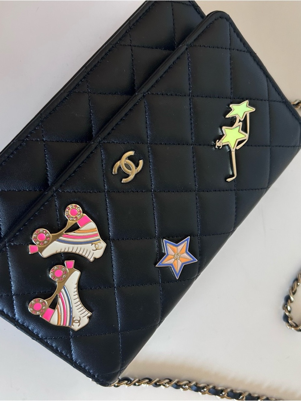 CHANEL Black Quilted Leather Crossbody with Playful Pin Accents - Picture 4 of 5